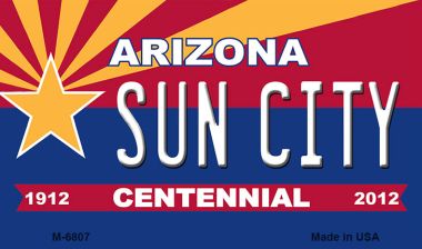 M-6807 3.5 x 2 in. Sun City Arizona Centennial State License Plate Magnet -  Smart Blonde