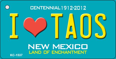 KC-1537 1.5 x 3 in. I Love Taos Teal New Mexico Novelty Metal Key Chain