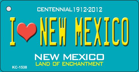 KC-1538 1.5 x 3 in. I Love New Mexico Teal New Mexico Novelty Metal Key Chain