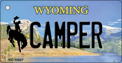 KC-10537 3.5 x 2 in. Camper Wyoming State License Plate Key Chain
