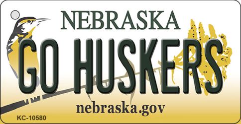 KC-10580 1.5 x 3 in. Go Huskers Nebraska State License Plate Novelty Key Chain