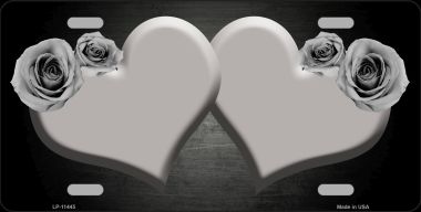 LP-11445 6 x 12 in. Hearts Over Roses in Gray Novelty License Plate