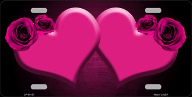 LP-11450 6 x 12 in. Hearts Over Roses in Pink Novelty License Plate