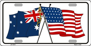 6 x 12 in. Australia Crossed US Flag License Plate