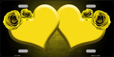 LP-11447 6 x 12 in. Hearts Over Roses in Yellow Novelty License Plate