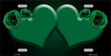 LP-11449 6 x 12 in. Hearts Over Roses in Green Novelty License Plate