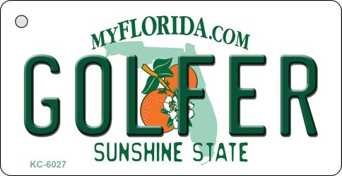 KC-6027 1.5 x 3 in. Golfer Florida State License Plate Key Chain