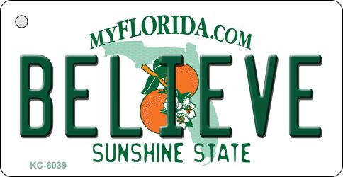 KC-6039 1.5 x 3 in. Believe Florida State License Plate Key Chain
