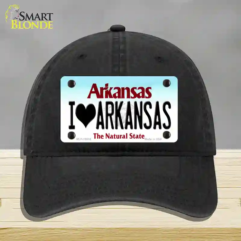 HAT07-MLP-10035 4 x 2.2 in. I Love Arkansas Novelty License Plate Hat, Black - Unconstructed Cotton