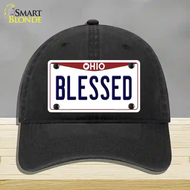 HAT07-MLP-10093 4 x 2.2 in. Blessed Ohio Novelty License Plate Hat, Black - Unconstructed Cotton