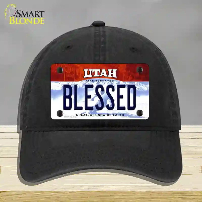 HAT07-MLP-10219 4 x 2.2 in. Blessed Utah Novelty License Plate Hat, Black - Unconstructed Cotton