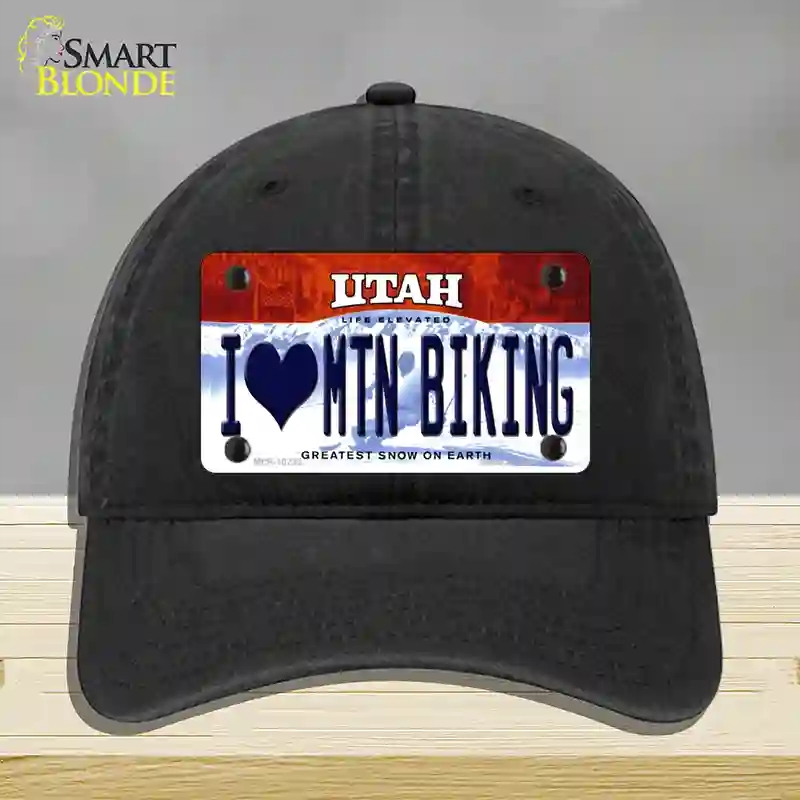 HAT07-MLP-10232 4 x 2.2 in. I Love Mtn Biking Utah Novelty License Plate Hat, Black - Unconstructed Cotton
