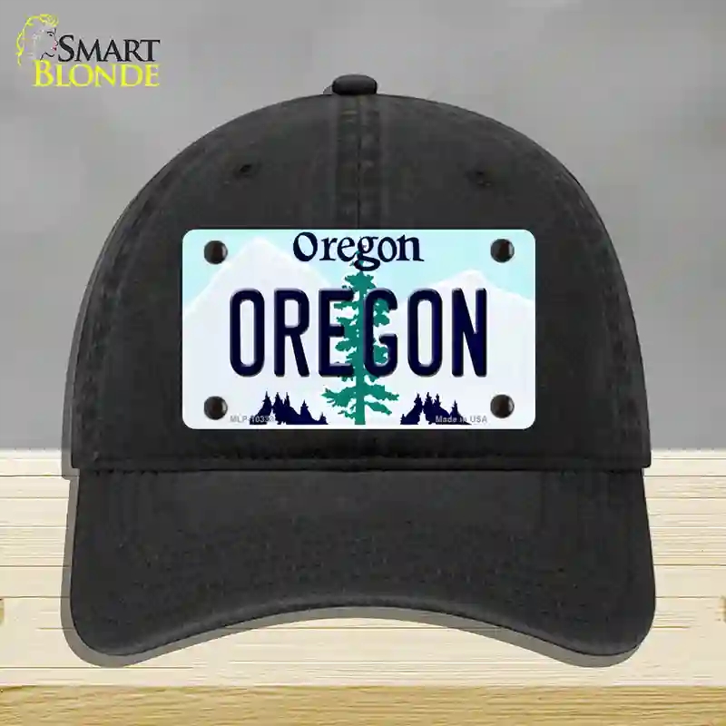 HAT07-MLP-10338 4 x 2.2 in. Oregon Tree Novelty License Plate Hat, Black - Unconstructed Cotton