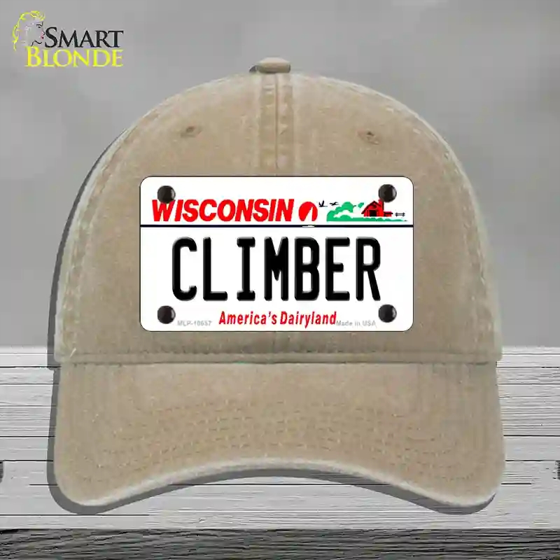 HAT09-MLP-10657 4 x 2.2 in. Climber Wisconsin Novelty License Plate Hat, Khaki - Unconstructed Cotton