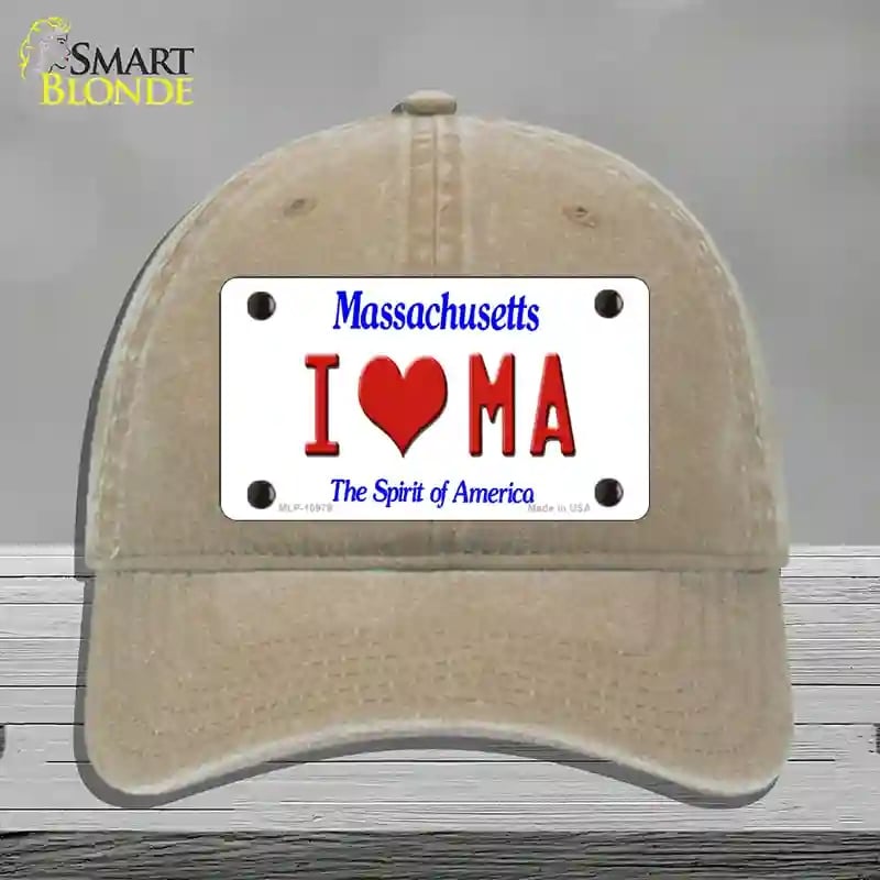 HAT09-MLP-10979 4 x 2.2 in. I Love Massachusetts Novelty License Plate Hat, Khaki - Unconstructed Cotton