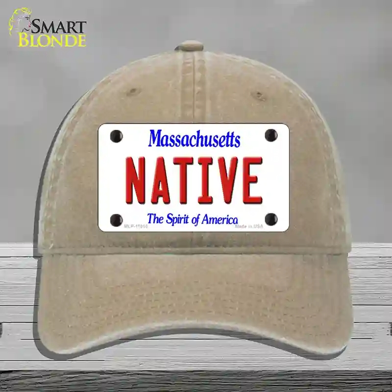 HAT09-MLP-11010 4 x 2.2 in. Native Massachusetts Novelty License Plate Hat, Khaki - Unconstructed Cotton