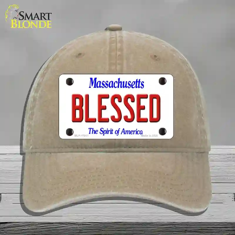 HAT09-MLP-11011 4 x 2.2 in. Blessed Massachusetts Novelty License Plate Hat, Khaki - Unconstructed Cotton
