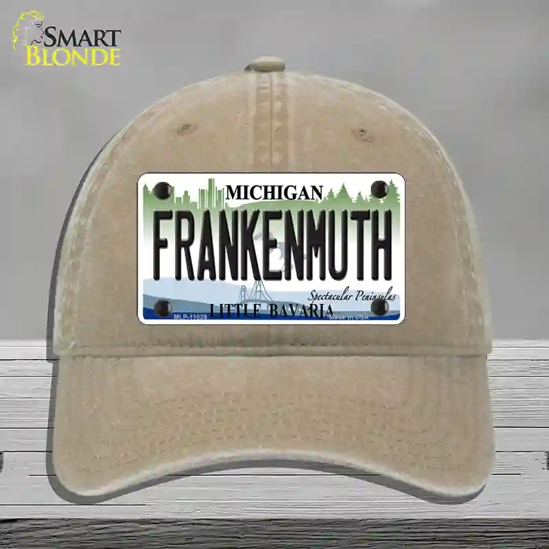 HAT09-MLP-11029 4 x 2.2 in. Frankenmuth Michigan Novelty License Plate Hat, Khaki - Unconstructed Cotton