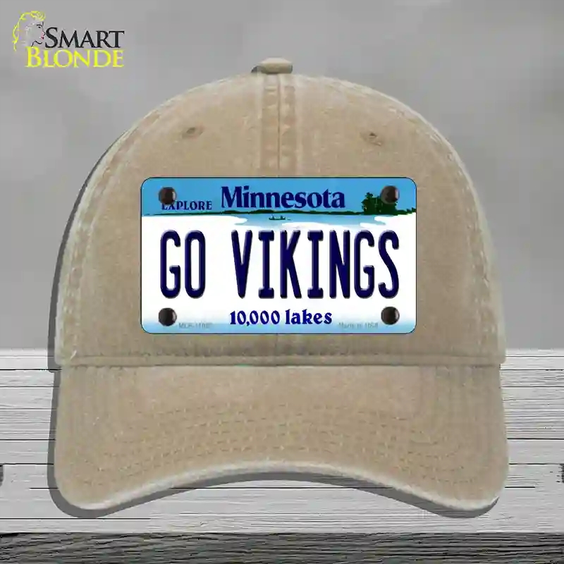 HAT09-MLP-11052 4 x 2.2 in. Go Vikings Minnesota Novelty License Plate Hat, Khaki - Unconstructed Cotton