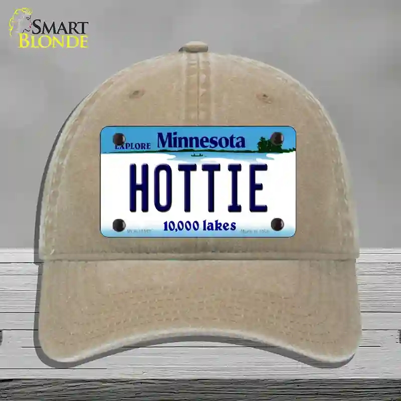 HAT09-MLP-11057 4 x 2.2 in. Hottie Minnesota State Novelty License Plate Hat, Khaki - Unconstructed Cotton