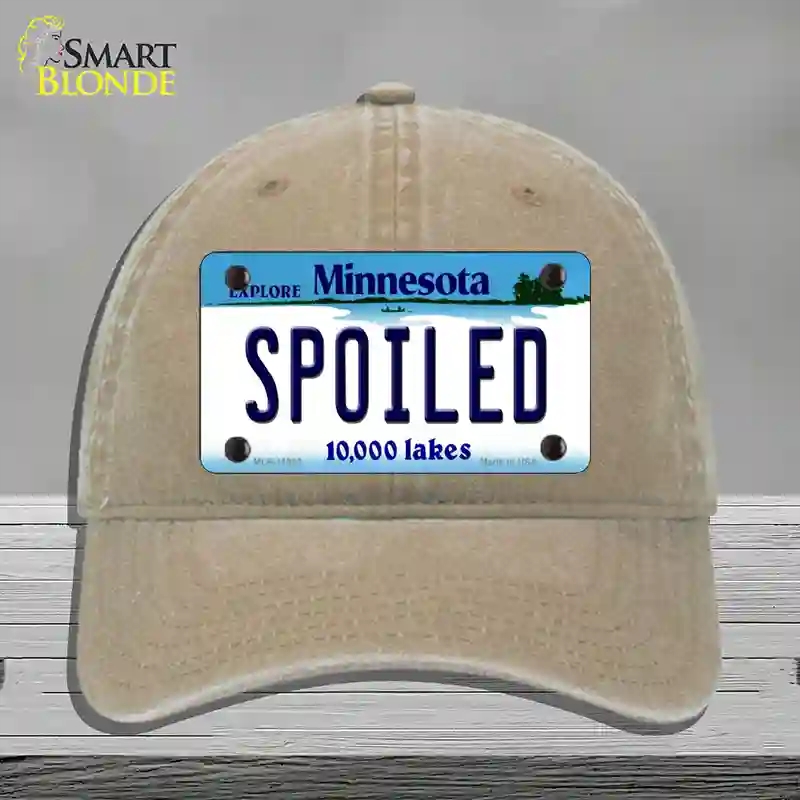 HAT09-MLP-11063 4 x 2.2 in. Spoiled Minnesota State Novelty License Plate Hat, Khaki - Unconstructed Cotton