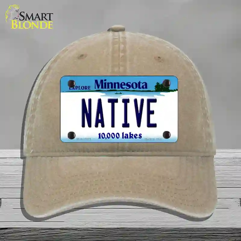 HAT09-MLP-11073 4 x 2.2 in. Native Minnesota State Novelty License Plate Hat, Khaki - Unconstructed Cotton