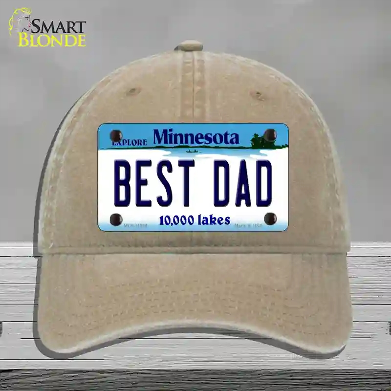 HAT09-MLP-11080 4 x 2.2 in. Best Dad Minnesota State Novelty License Plate Hat, Khaki - Unconstructed Cotton