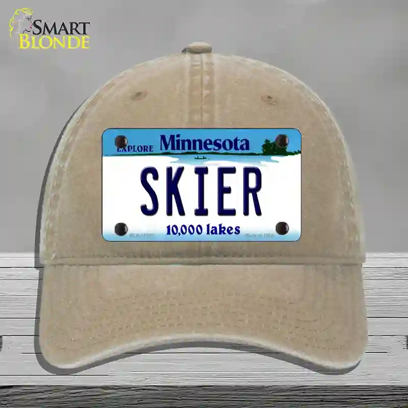 HAT09-MLP-11082 4 x 2.2 in. Skier Minnesota State Novelty License Plate Hat, Khaki - Unconstructed Cotton