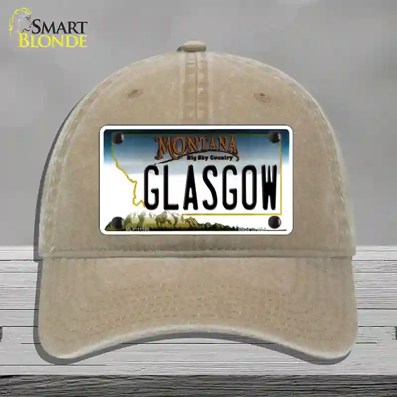 HAT09-MLP-11100 4 x 2.2 in. Glasgow Montana State Novelty License Plate Hat, Khaki - Unconstructed Cotton