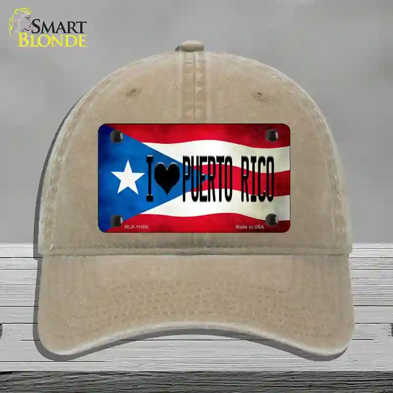 HAT09-MLP-11409 4 x 2.2 in. I Love Puerto Rico Flag Novelty License Plate Hat, Khaki - Unconstructed Cotton