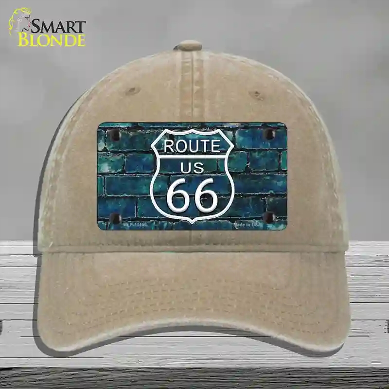 HAT09-MLP-11456 4 x 2.2 in. Route 66 Blue Brick Wall Novelty License Plate Hat, Khaki - Unconstructed Cotton