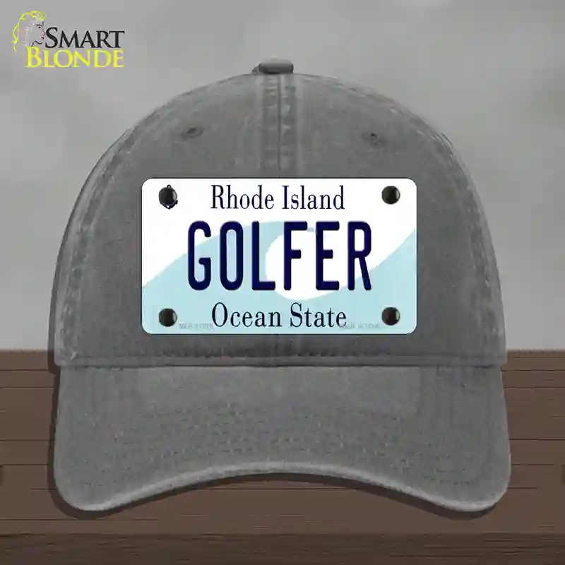 HAT08-MLP-11216 4 x 2.2 in. Golfer Rhode Island State Novelty License Plate Hat, Charcoal - Unconstructed Cotton
