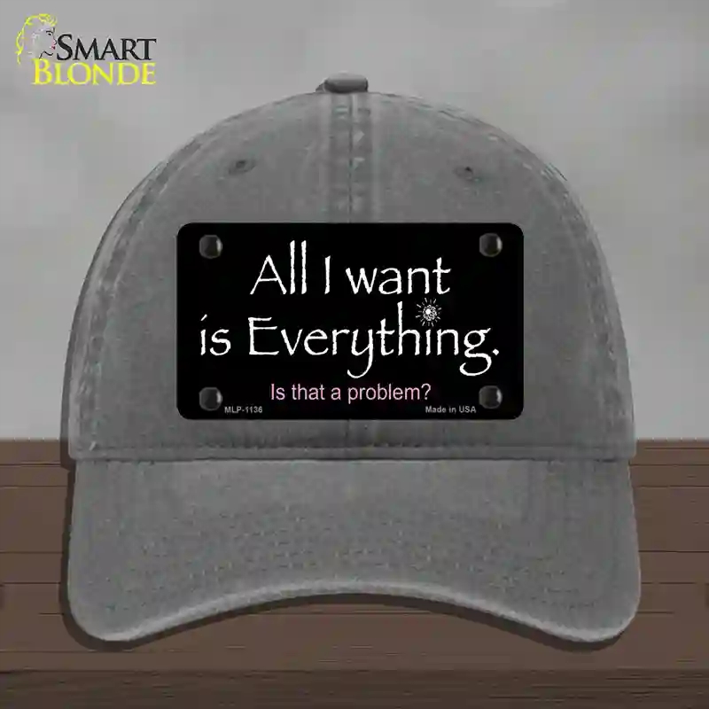 HAT08-MLP-1136 4 x 2.2 in. All I Want is Everything Novelty License Plate Hat, Charcoal - Unconstructed Cotton
