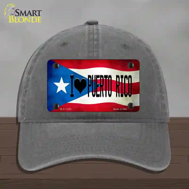 HAT08-MLP-11409 4 x 2.2 in. I Love Puerto Rico Flag Novelty License Plate Hat, Charcoal - Unconstructed Cotton