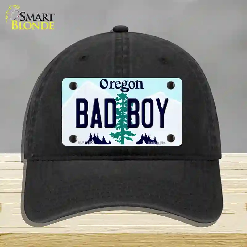 HAT07-MLP-10380 4 x 2.2 in. Bad Boy Oregon Novelty License Plate Hat, Black - Unconstructed Cotton