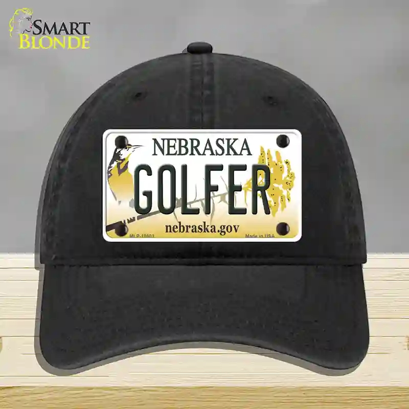 HAT07-MLP-10601 4 x 2.2 in. Golfer Nebraska Novelty License Plate Hat, Black - Unconstructed Cotton