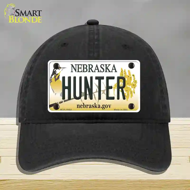 HAT07-MLP-10602 4 x 2.2 in. Hunter Nebraska Novelty License Plate Hat, Black - Unconstructed Cotton