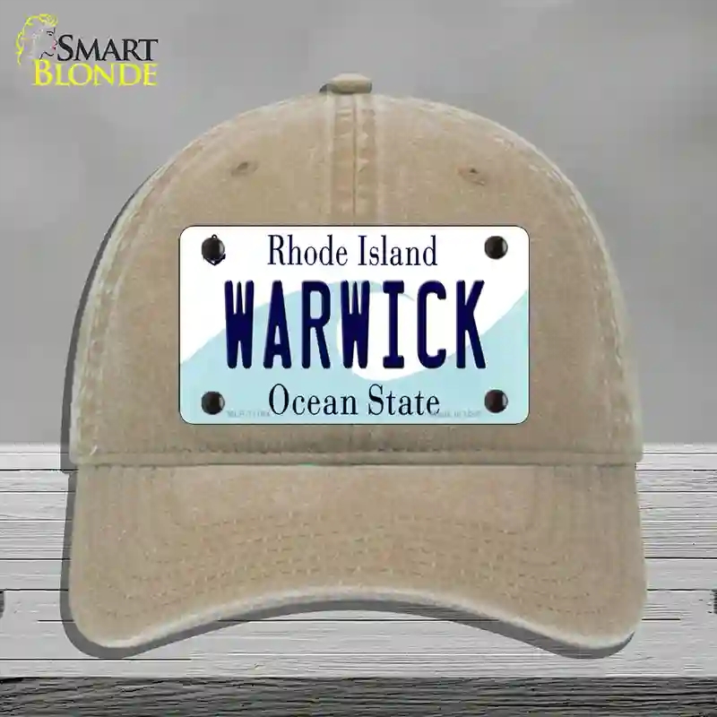 HAT09-MLP-11184 4 x 2.2 in. Warwick Rhode Island State Novelty License Plate Hat, Khaki - Unconstructed Cotton