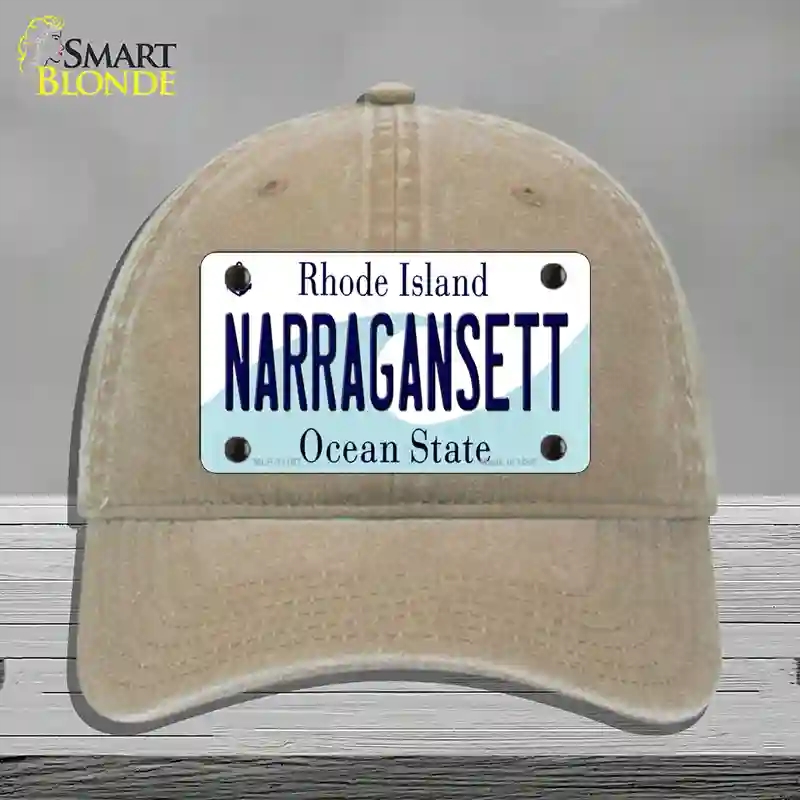 HAT09-MLP-11187 4 x 2.2 in. Narragansett Rhode Island State Novelty License Plate Hat, Khaki - Unconstructed Cotton