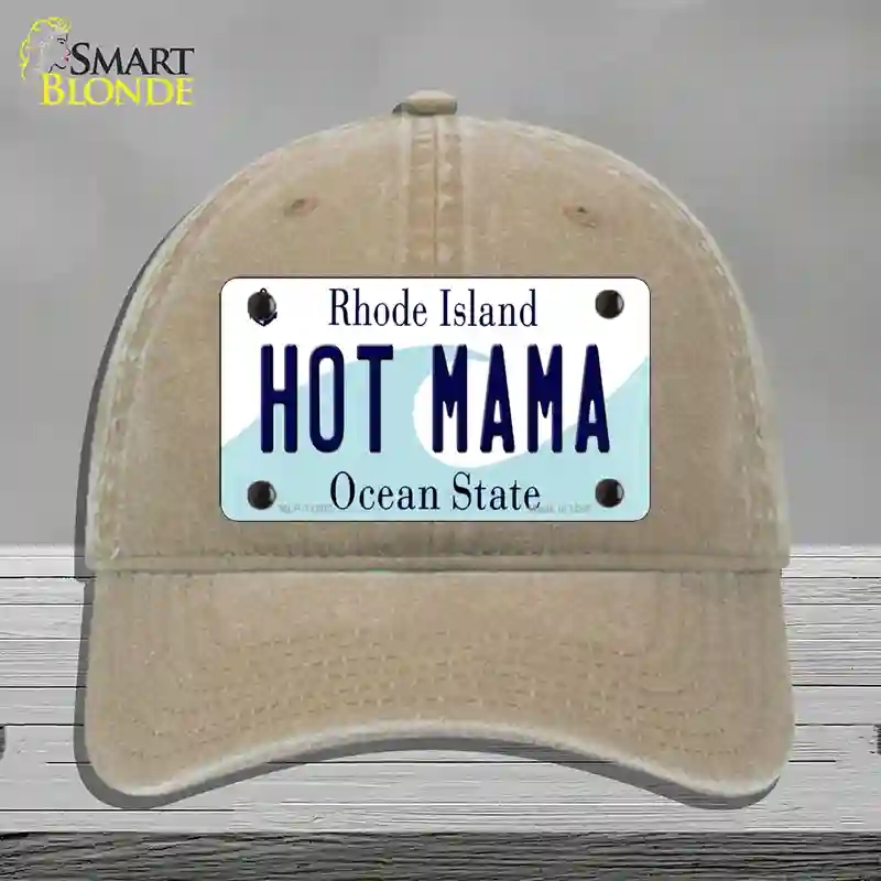 HAT09-MLP-11202 4 x 2.2 in. Hot Mama Rhode Island State Novelty License Plate Hat, Khaki - Unconstructed Cotton