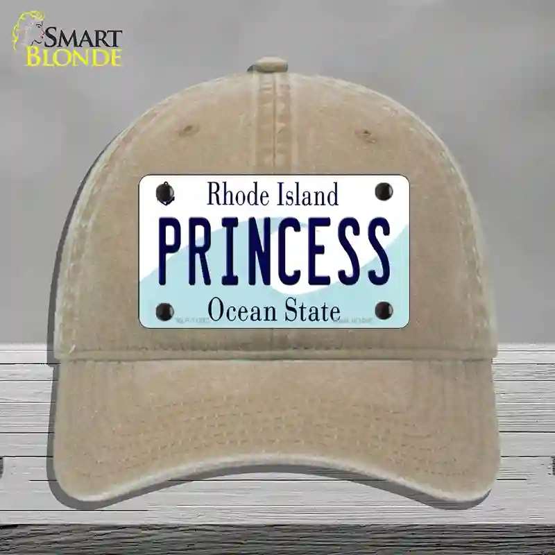 HAT09-MLP-11212 4 x 2.2 in. Princess Rhode Island State Novelty License Plate Hat, Khaki - Unconstructed Cotton