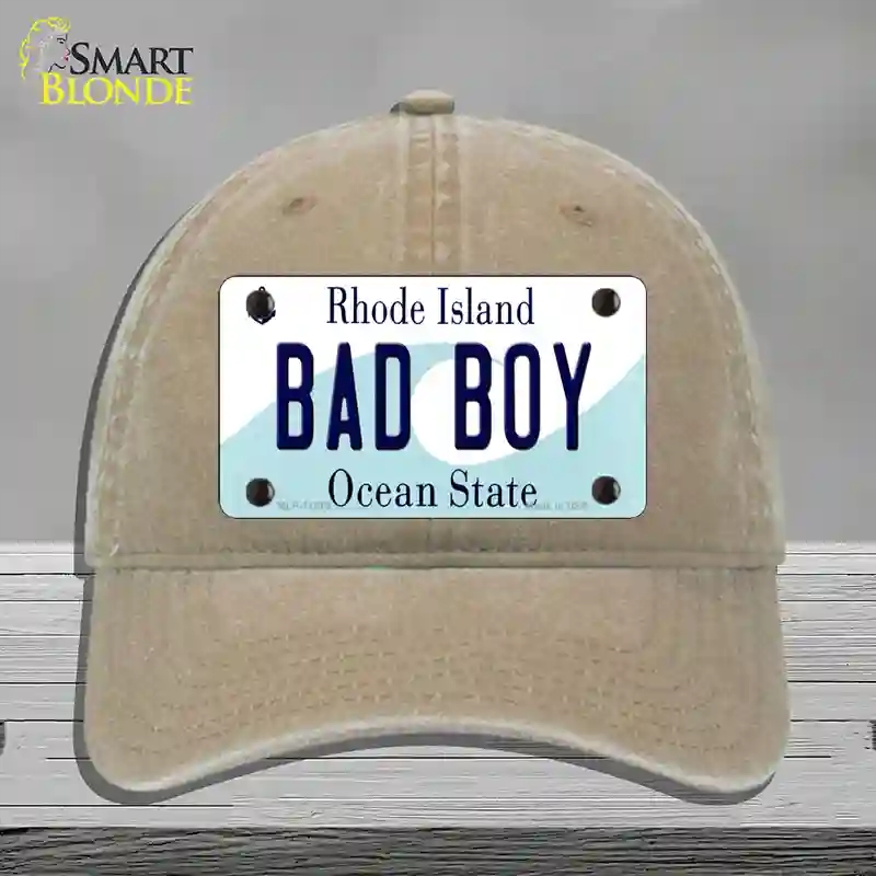 HAT09-MLP-11219 4 x 2.2 in. Bad Boy Rhode Island State Novelty License Plate Hat, Khaki - Unconstructed Cotton