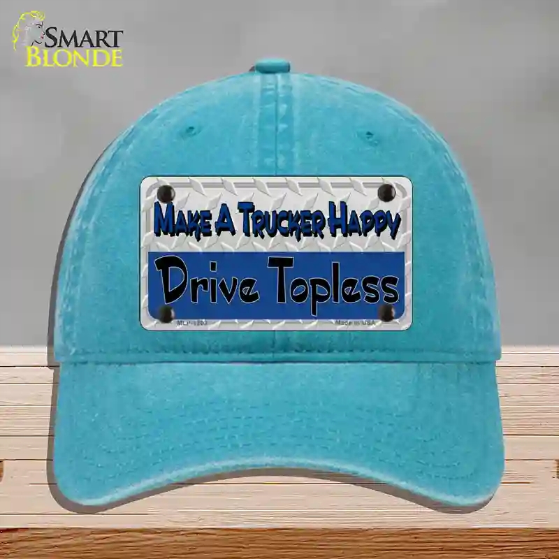 HAT10-MLP-1203 4 x 2.2 in. Make A Mesh Happy Novelty License Plate Hat, Lake Blue - Unconstructed Cotton
