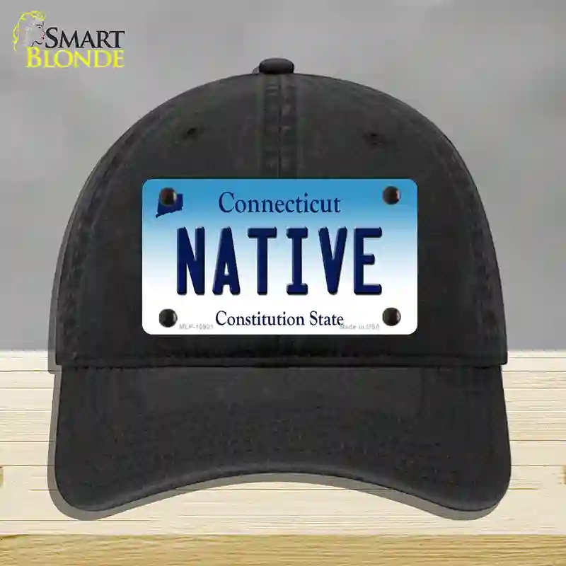 HAT07-MLP-10921 4 x 2.2 in. Native Connecticut Novelty License Plate Hat, Black - Unconstructed Cotton