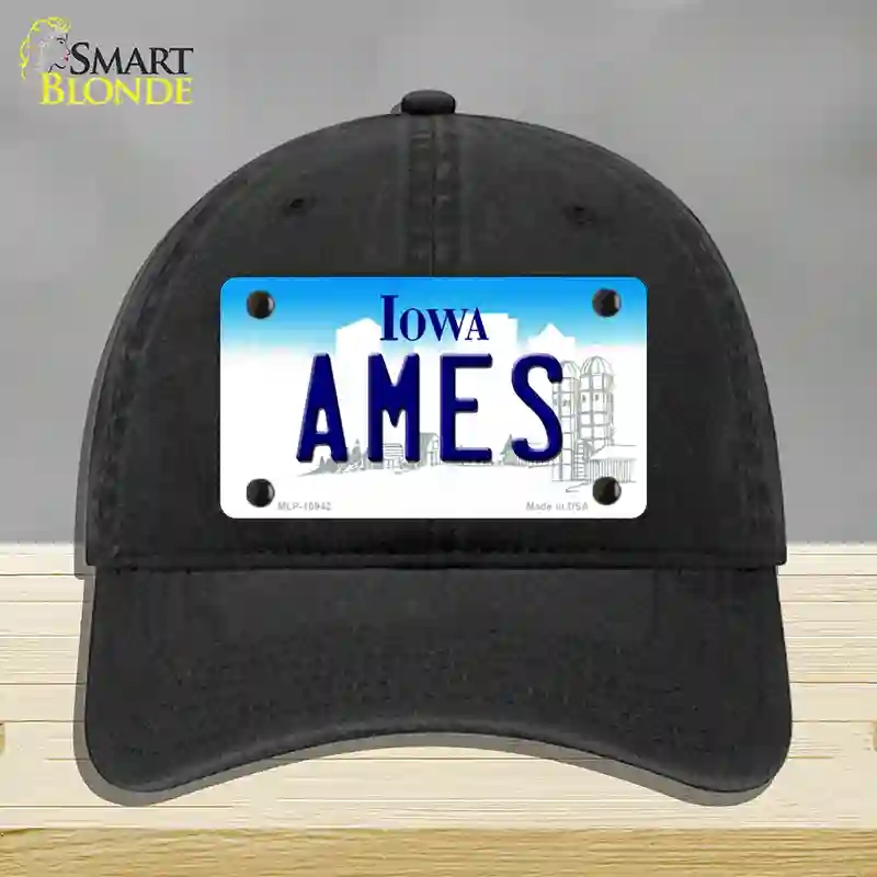 HAT07-MLP-10942 4 x 2.2 in. Ames Iowa Novelty License Plate Hat, Black - Unconstructed Cotton