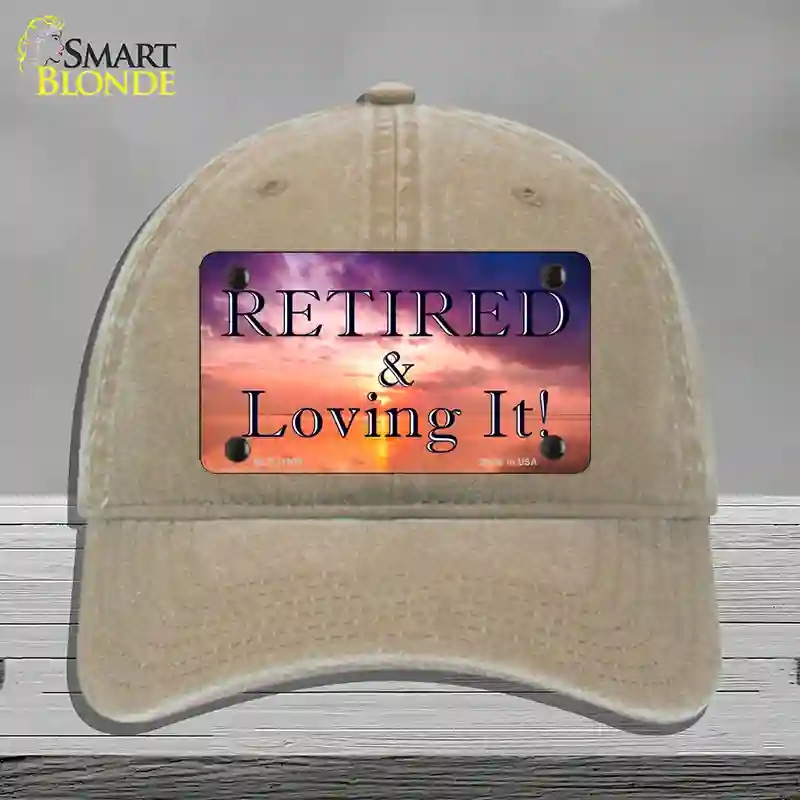 HAT09-MLP-11909 4 x 2.2 in. Retired & Loving It Novelty License Plate Hat, Khaki - Unconstructed Cotton