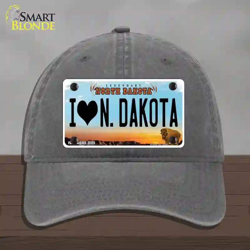 HAT08-MLP-10701 4 x 2.2 in. I Love North Dakota Novelty License Plate Hat, Charcoal - Unconstructed Cotton