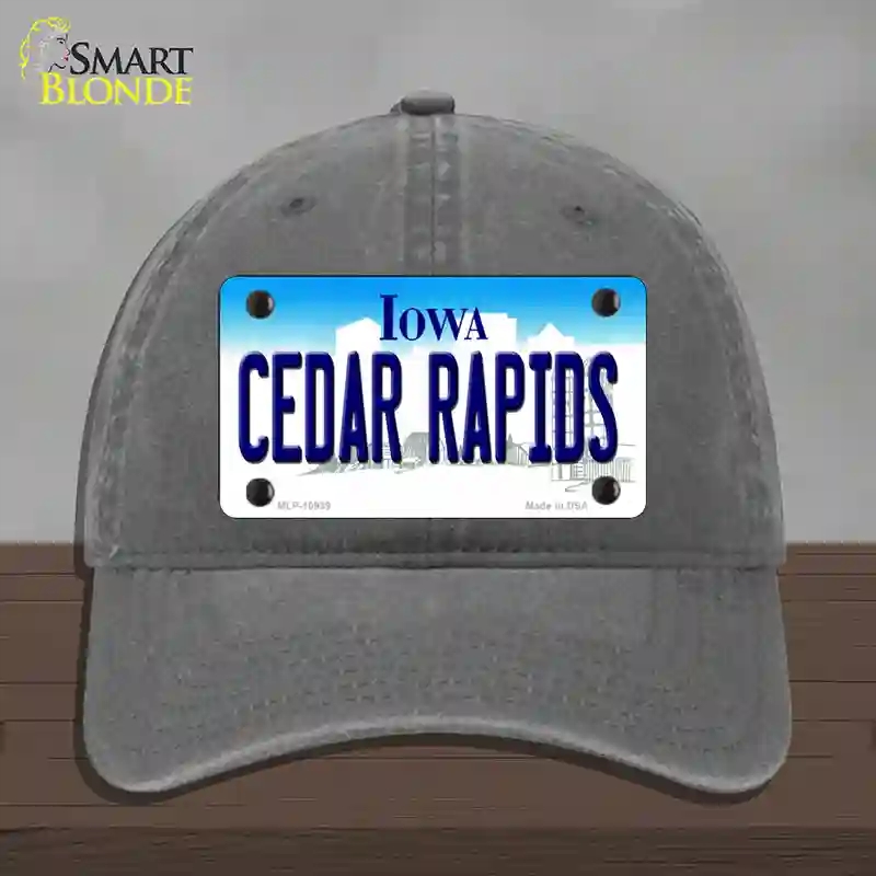 HAT08-MLP-10939 4 x 2.2 in. Cedar Rapids Iowa Novelty License Plate Hat, Charcoal - Unconstructed Cotton -  Smart Blonde