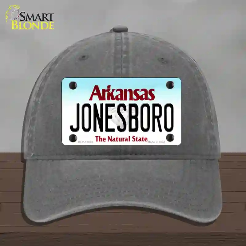 HAT08-MLP-10030 4 x 2.2 in. Jonesboro Arkansas Novelty License Plate Hat, Charcoal - Unconstructed Cotton -  Smart Blonde