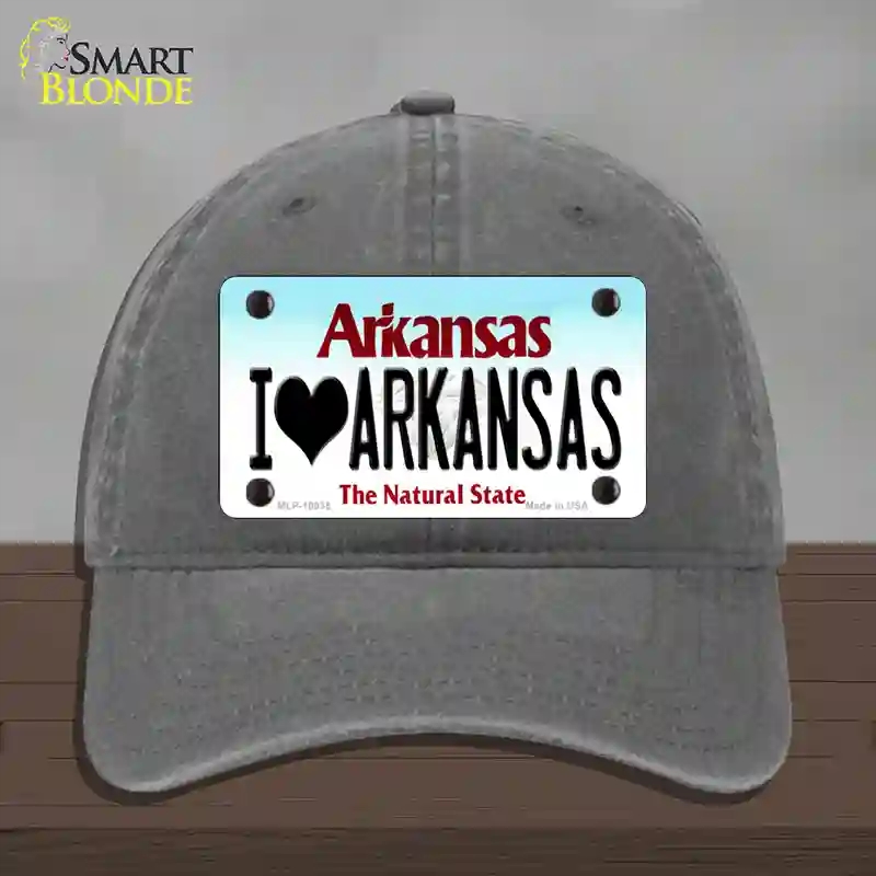HAT08-MLP-10035 4 x 2.2 in. I Love Arkansas Novelty License Plate Hat, Charcoal - Unconstructed Cotton